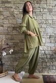 Annie Cushion Cotton Peter Pan Smock Blouse Deep Olive